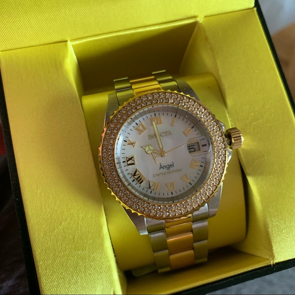 NWT Invicta Angel Mother of Pearl Dial Ladies Two Tone Watch